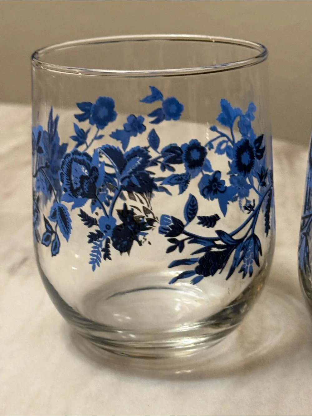 Royal Norfolk  Set Of  2 Glass Tumblers   Blue Flower Print 4.25” Height